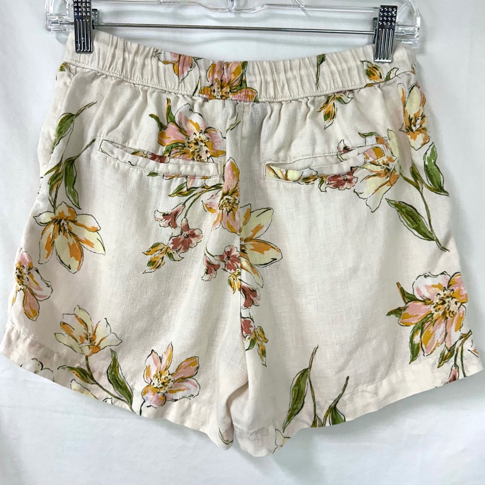 RACHEL ROY 100% Linen Cream Floral Shorts Women's S Elastic Waist Coastal Beach - Picture 3 of 4